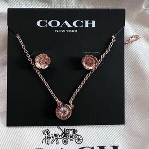 Coach Rose Gold Pendant Necklace and Earring Set